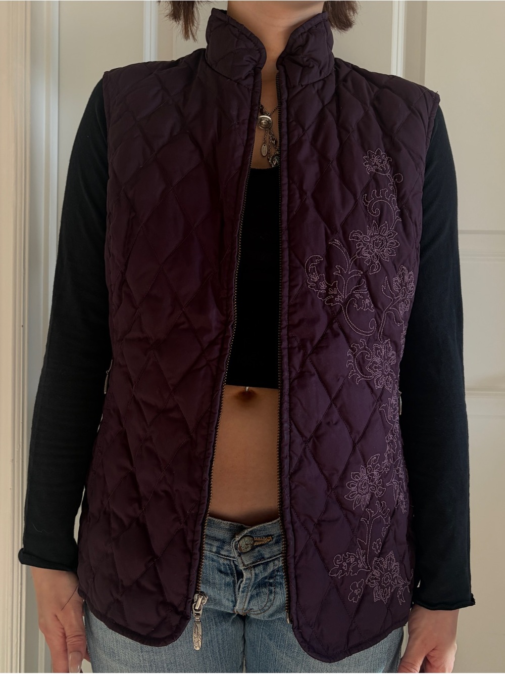 Eddie Bauer Quilted Plum Embroidered Vest